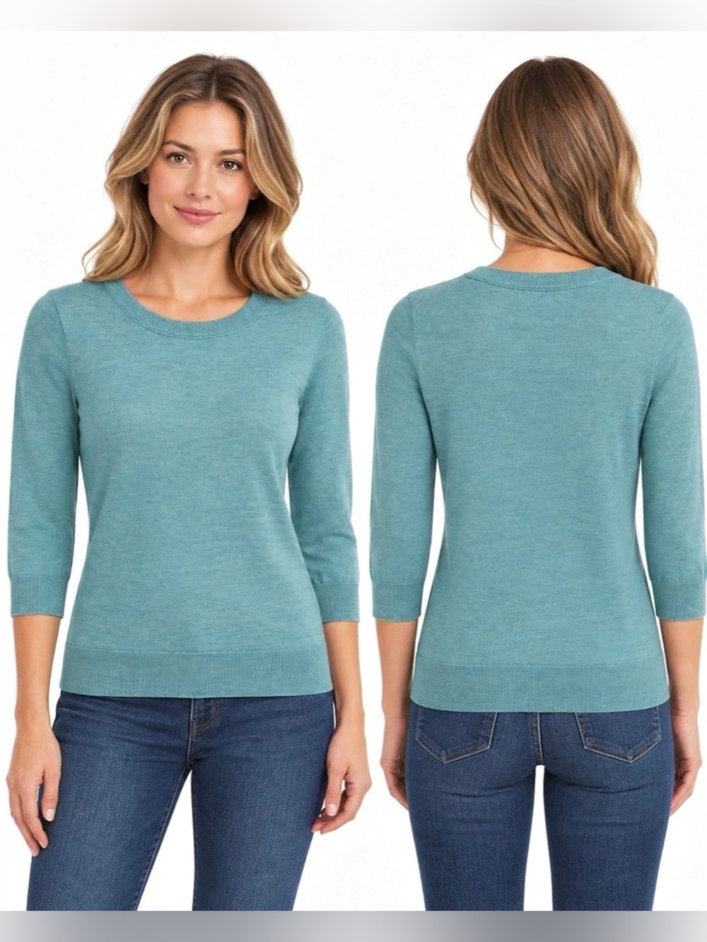 J.Crew Tippi Women’s M Teal 100% Merino Wool 3/4 Sleeve Sweater 46725